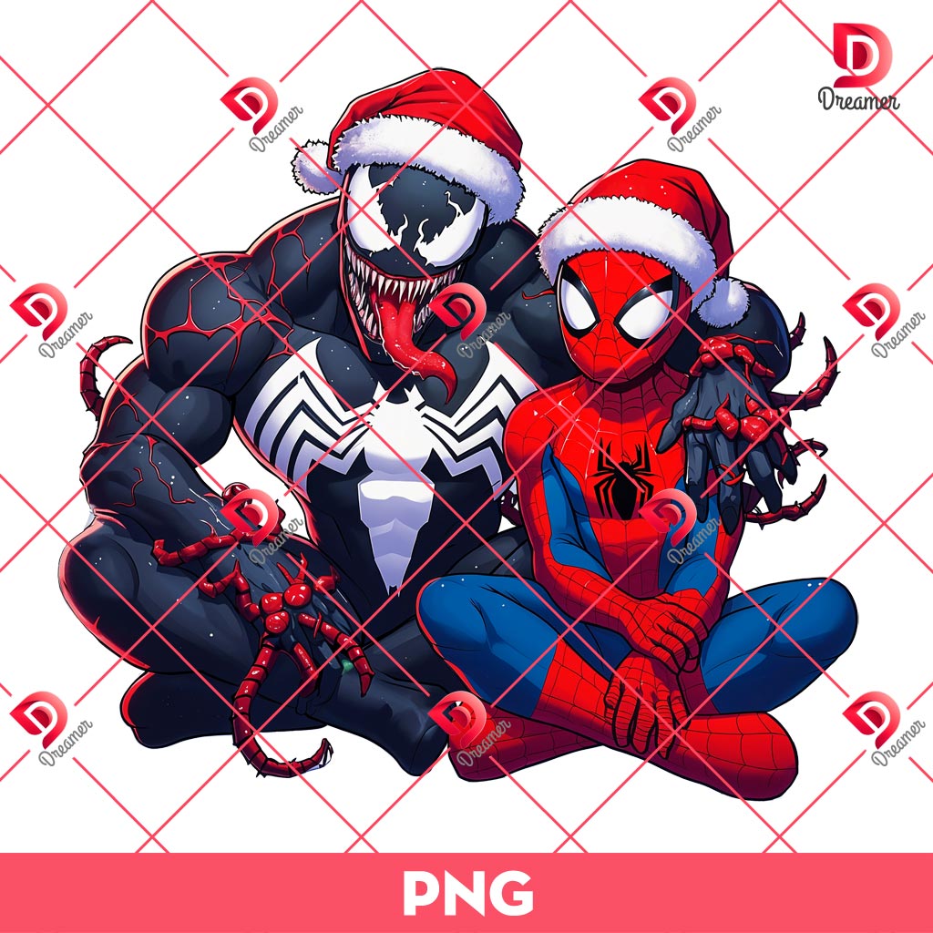 Venom And Spiderman Christmas PNG, Merry Christmas Marvel Movie PNG, Superhero Christmas PNG