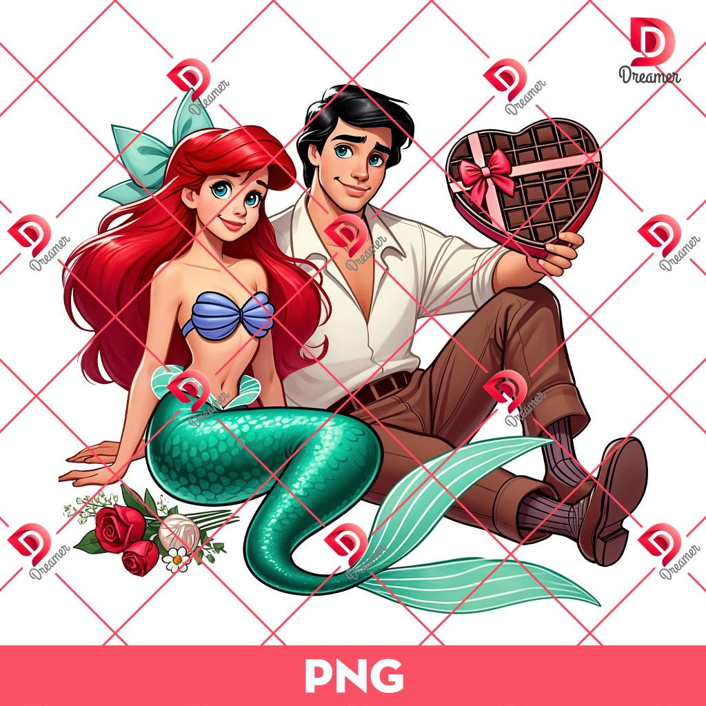 Ariel And Eric Valentines Day PNG, Disney Mermaid Couple Love PNG