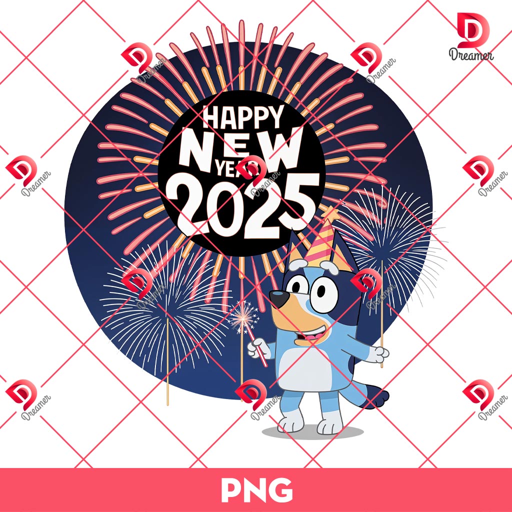 Bluey New Year PNG, Happy New Year 2025 Bluey Heeler Cartoon PNG