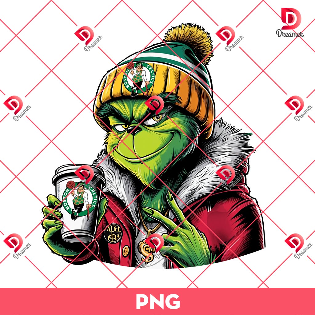 Boston Celtics Grinch PNG, Grinchmas NBA Basketball Celtics Team PNG