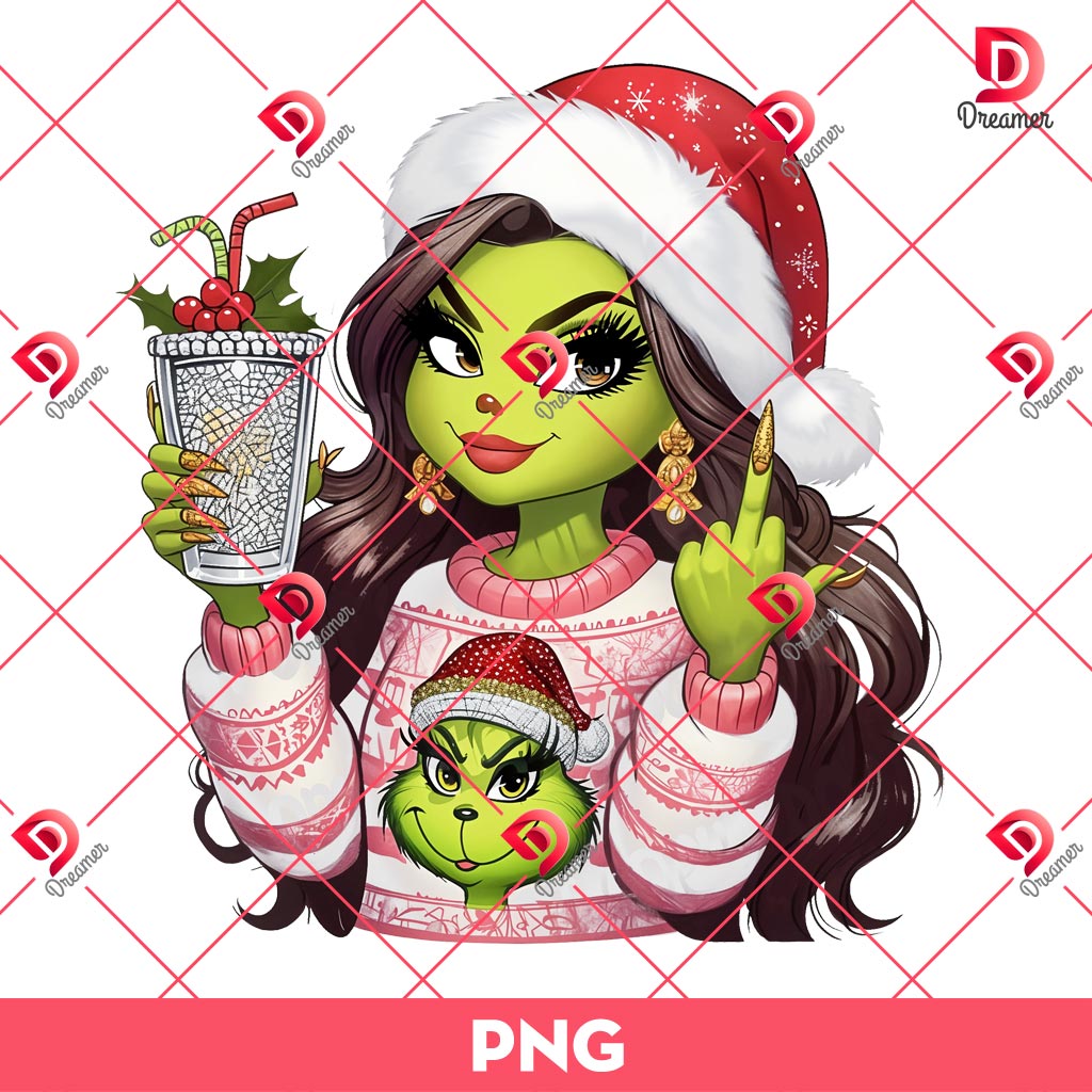 Boujee Grinch Girl Coffee PNG, Lady Grinchmas PNG