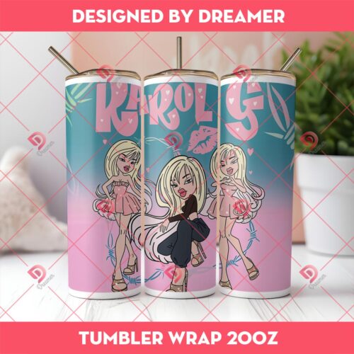 Bratz Karol G Doll Skinny Tumbler Wrap 20oz PNG