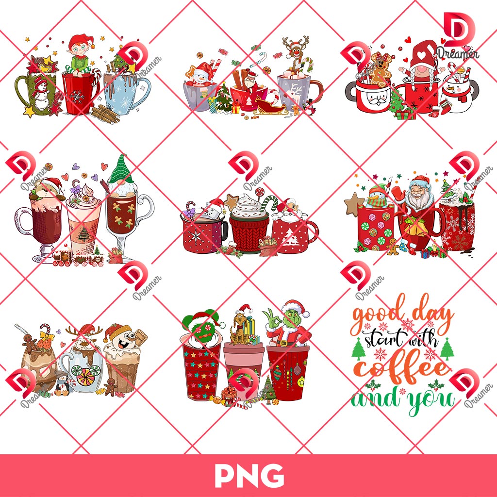 Bundle Coffee Christmas PNG, Merry Christmas Coffee PNG