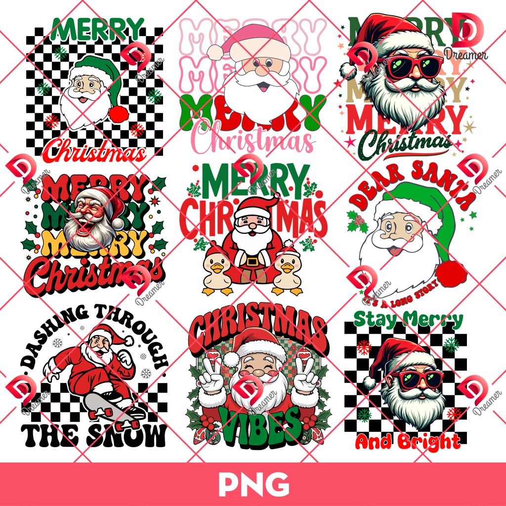Bundle Merry Christmas Santa Claus PNG, Santa Claus Xmas Bundle PNG
