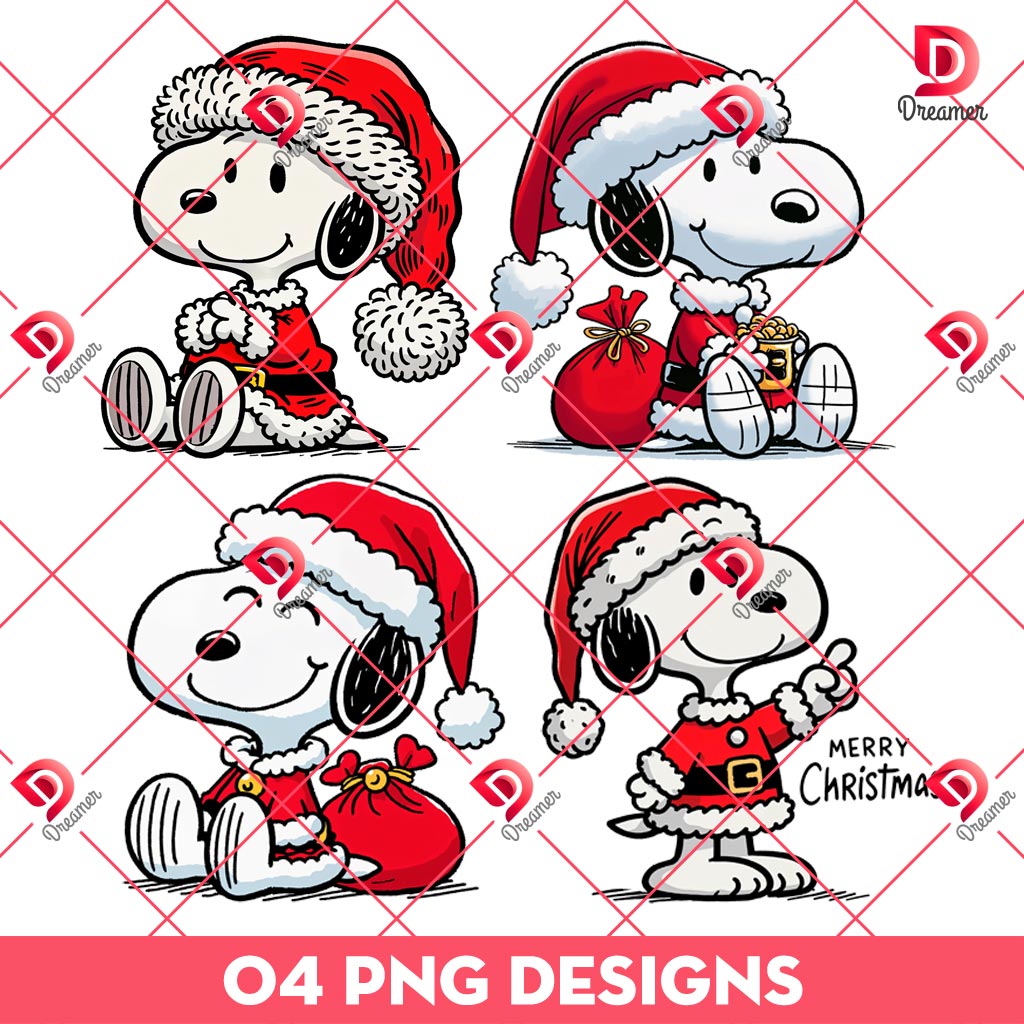 Bundle Snoopy Santa Claus Xmas PNG, Merry Christmas Snoopy Peanuts PNG Bundle