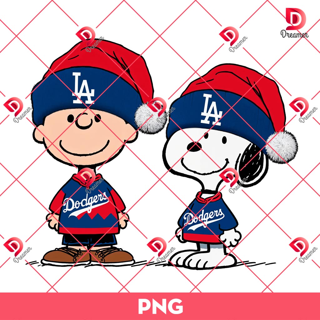 Charlie Brown And Snoopy Dodgers Christmas PNG, Peanuts LA Dodgers MLB Christmas PNG