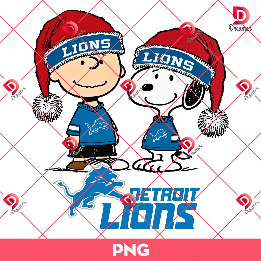 Charlie Brown And Snoopy Lions NFL Christmas PNG, Peanuts Detroits Lions Football Christmas PNG