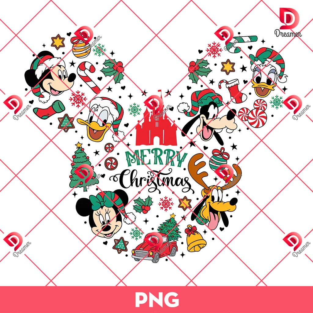 Christmas Disney Friends PNG, Mickey Minnie And Friends Merry Xmas PNG, Christmas Disney Mouse Head PNG