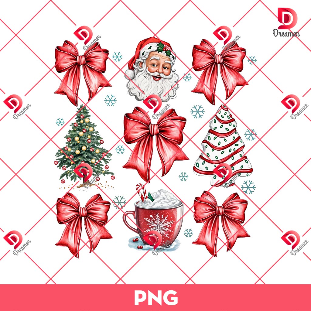 Coquette Bow Christmas PNG, Girly Xmas PNG