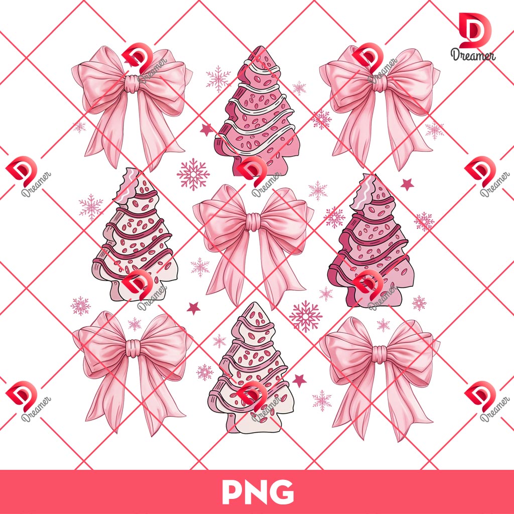 Coquette Pink Christmas PNG, Pink Christmas Tree Christmas Bow PNG