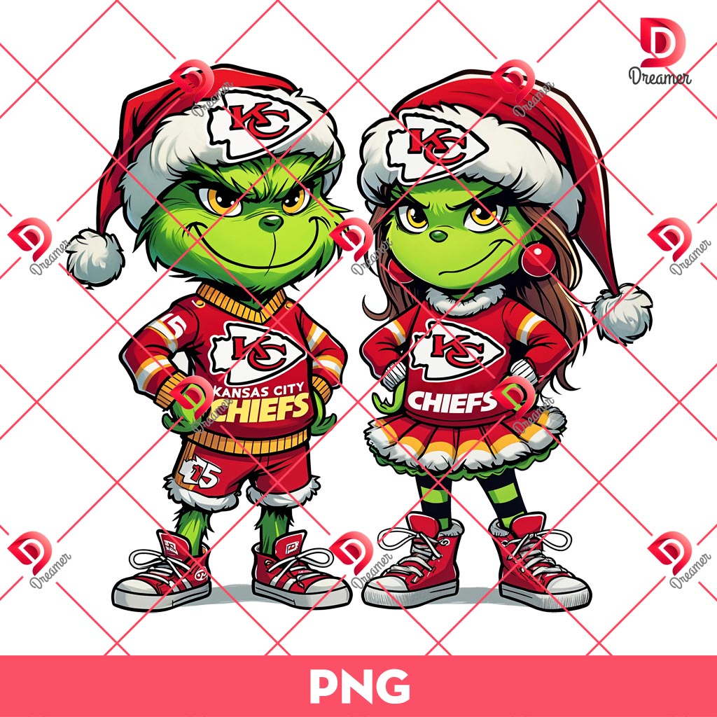 Couple Grinch Kansas City Chiefs PNG, NFL Football KC Chiefs Grinchmas PNG