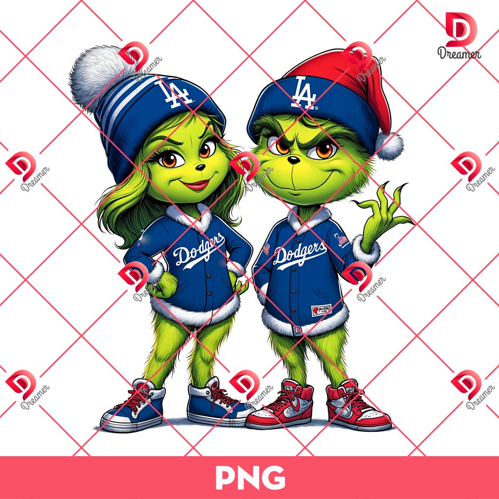 Couple Grinch LA Dodgers PNG, MLB Baseball Dodgers Grinchmas PNG
