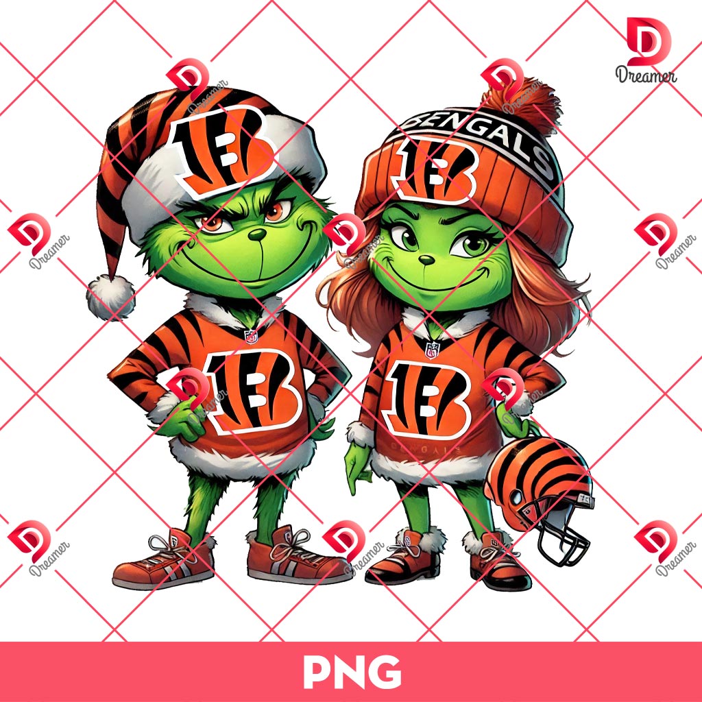 Couple Grinch NFL Cincinnati Bengals PNG, Cute Grinchmas Bengals Football PNG
