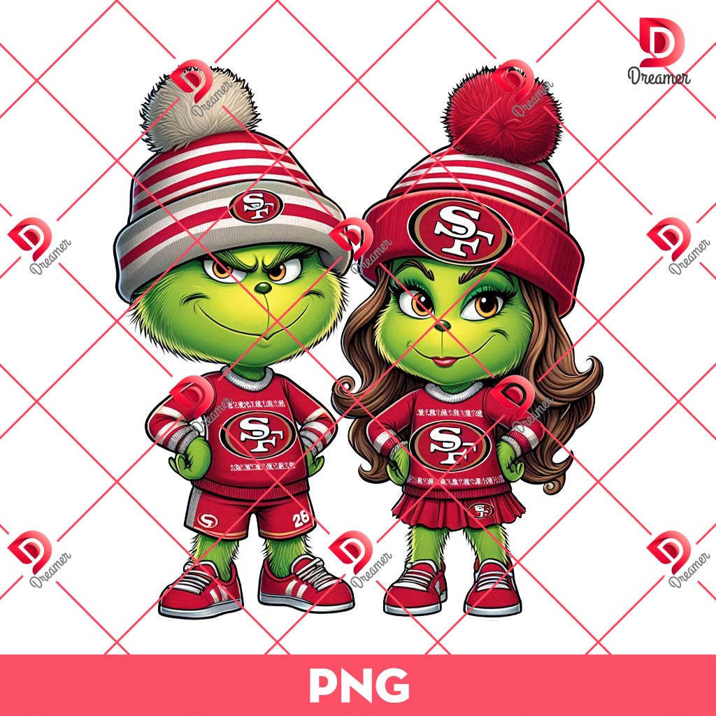 Couple Grinch NFL San Francisco 49ers PNG, Grinchmas SF 49ers Football PNG