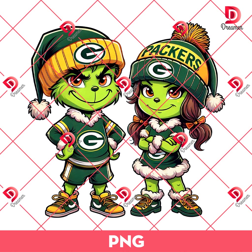 Couple Grinchmas NFL Packers PNG, Cute Grinch Green Bay Packers Football PNG