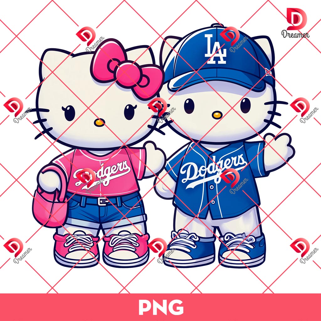 Couple Hello Kitty Dodgers PNG, Los Angeles Dodgers World Series Champs 2024 PNG, Cute Kitty Dodgers PNG