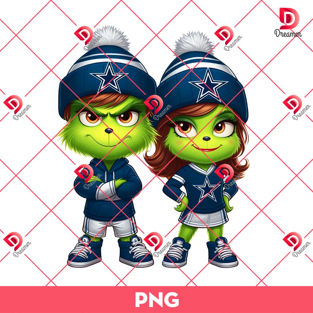 Cute Grinch Dallas Cowboys PNG, Couple Grinchmas NFL Cowboys Football PNG
