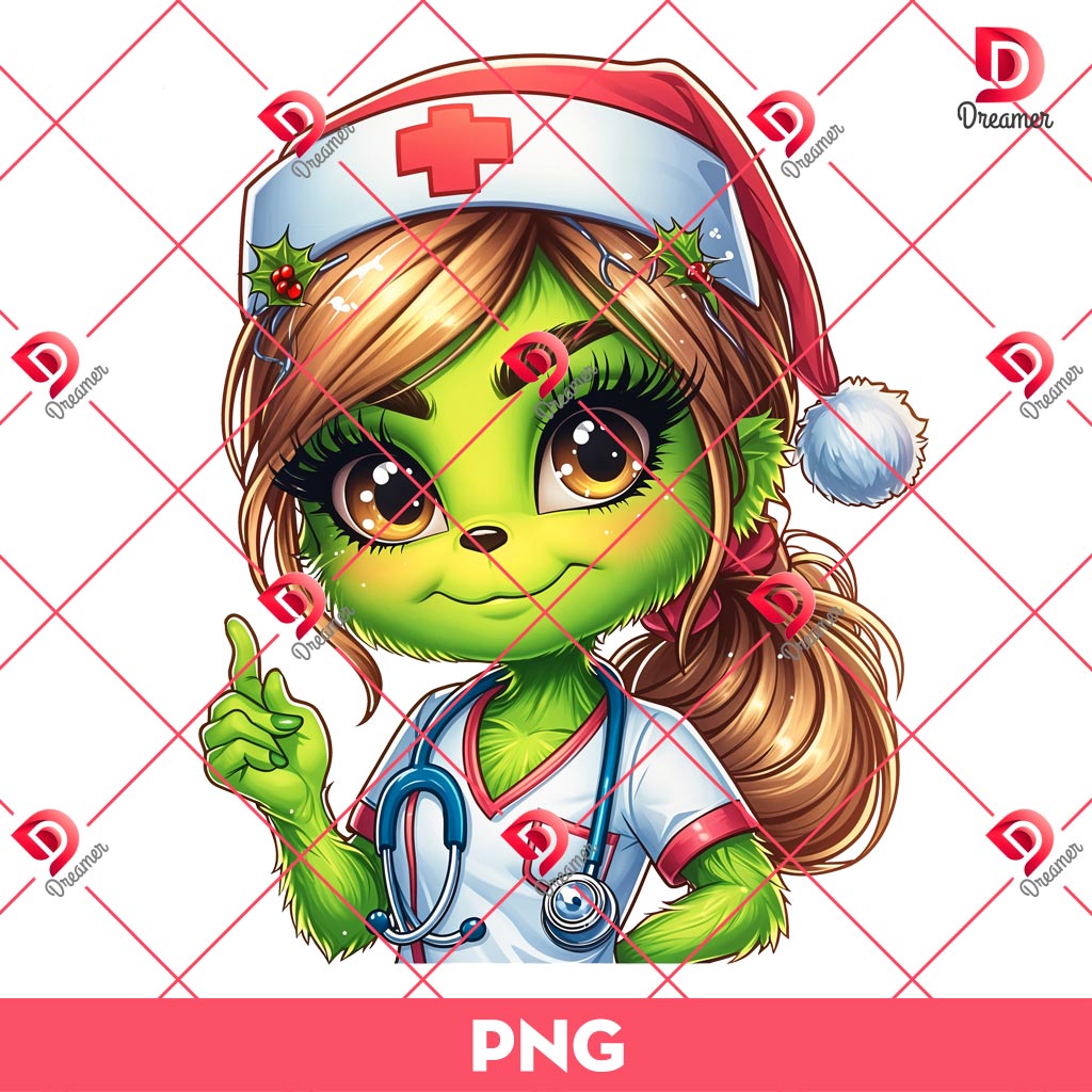 Cute Grinch Nurse PNG, Grinchmas Hospital PNG