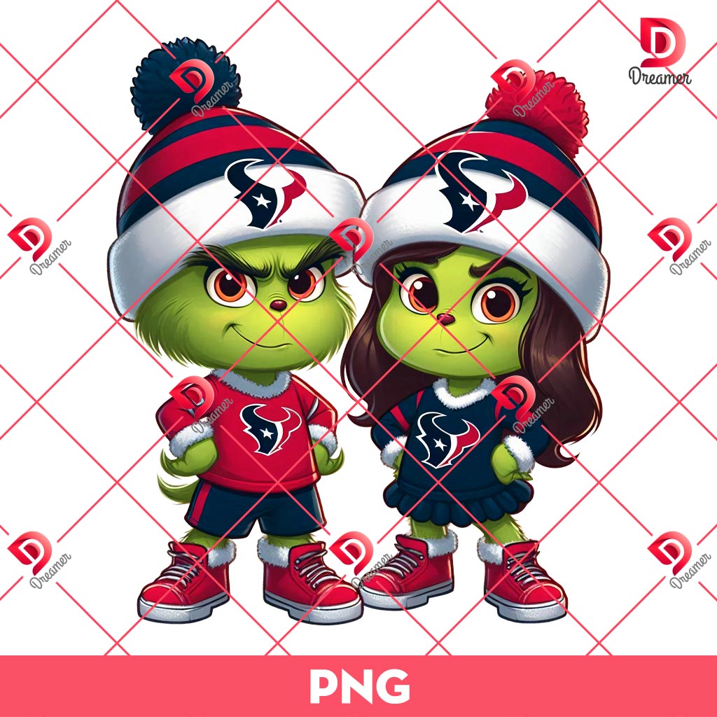 Cute Grinchmas Houston Texans PNG, Couple Grinch NFL Football PNG
