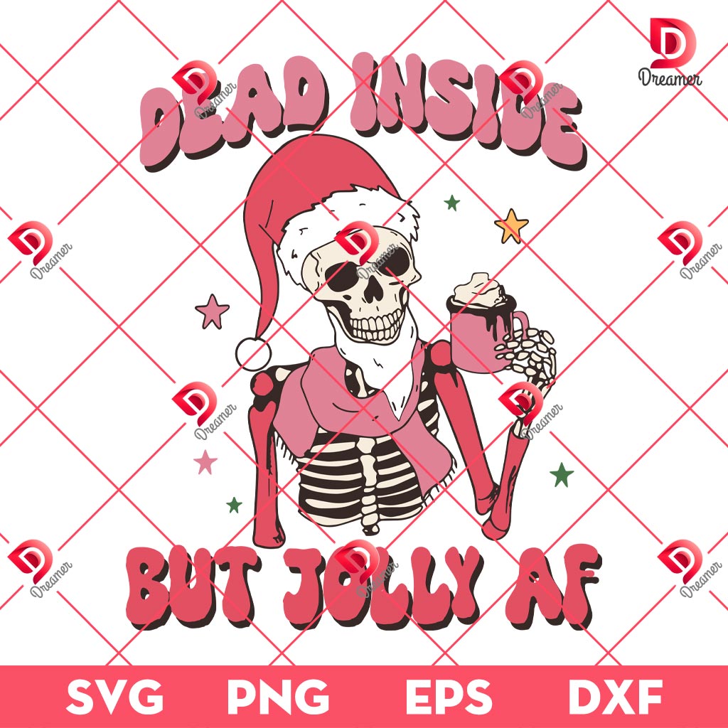 Dead Inside But Jolly Af SVG PNG, Pink Skeleton Christmas SVG PNG