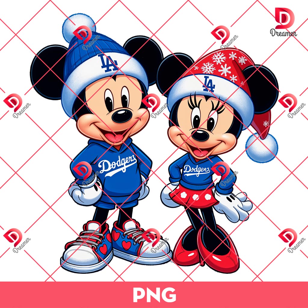 Disney Christmas Dodgers Baseball PNG, Mickey Minnie Dodgers Christmas Vibes PNG