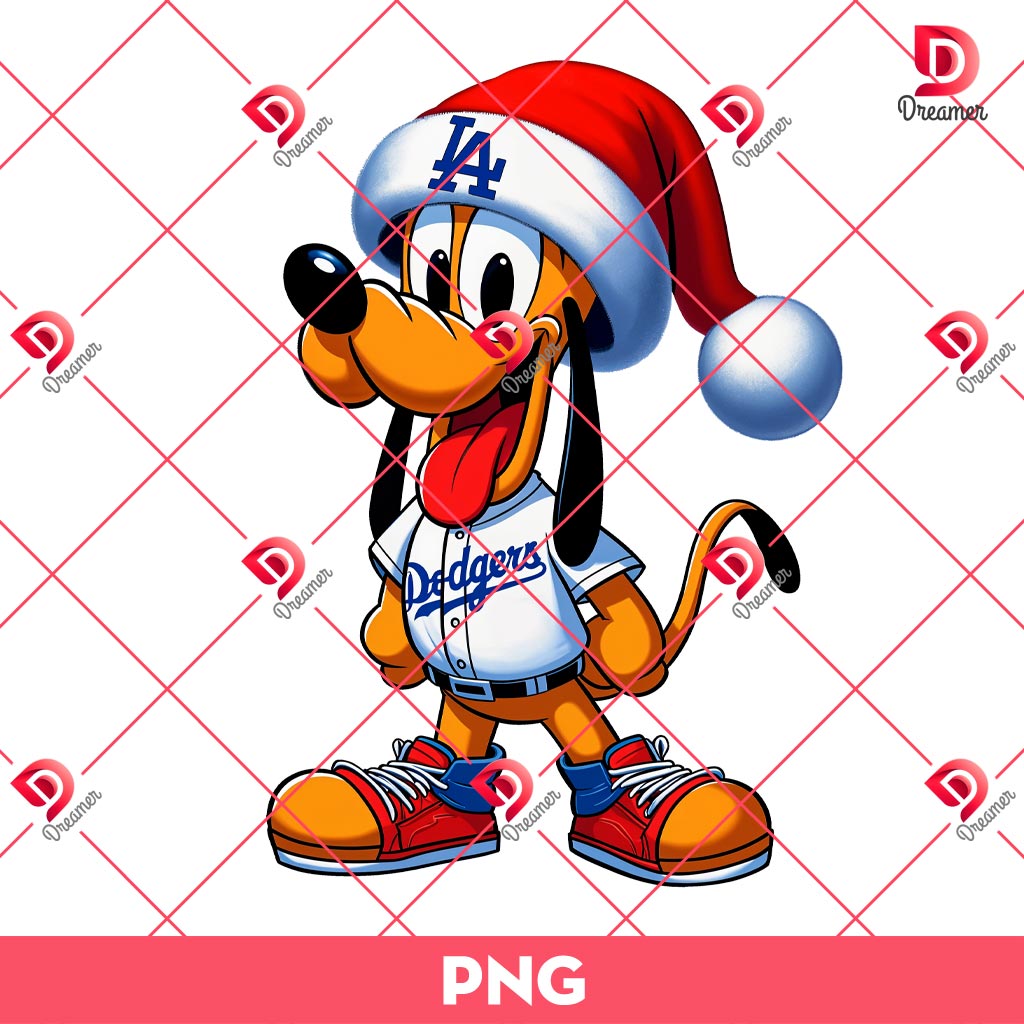 Disney Pluto Dodgers Christmas PNG, Merry Xmas Pluto Los Angeles Dodgers Baseball PNG