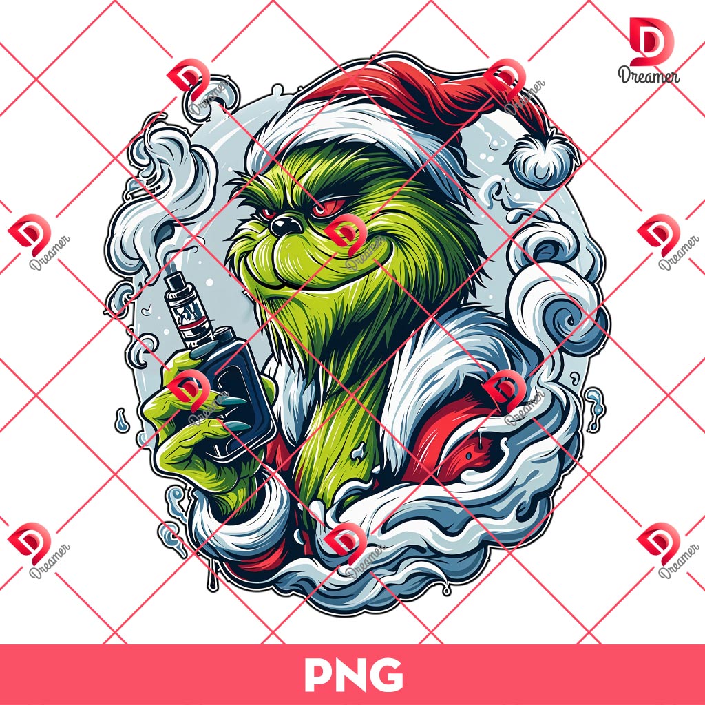 Funny Grinch Cannabis PNG, Christmas Grinch Vaper PNG