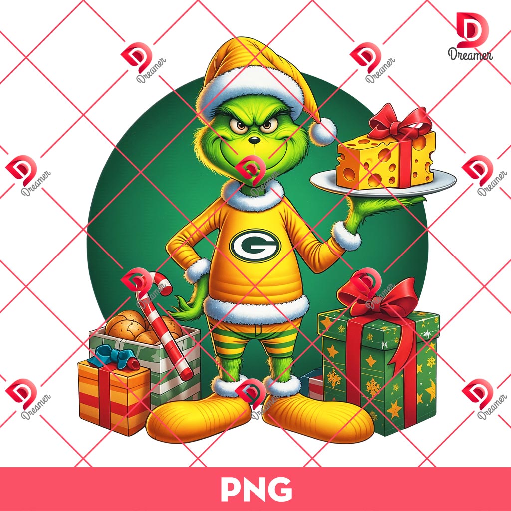 Green Bay Packers Football Grinch PNG, Christmas Football NFL Packers PNG