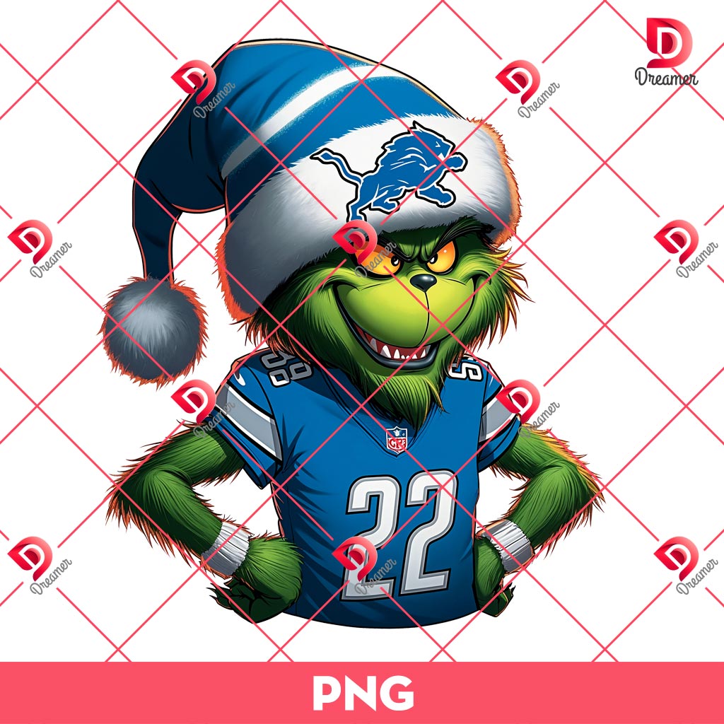 Grinch Detroit Lions Player PNG, Grinchmas Football PNG