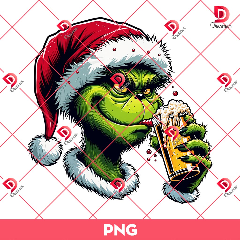 The Grinch Drinks Beer PNG, Christmas Grinchmas PNG