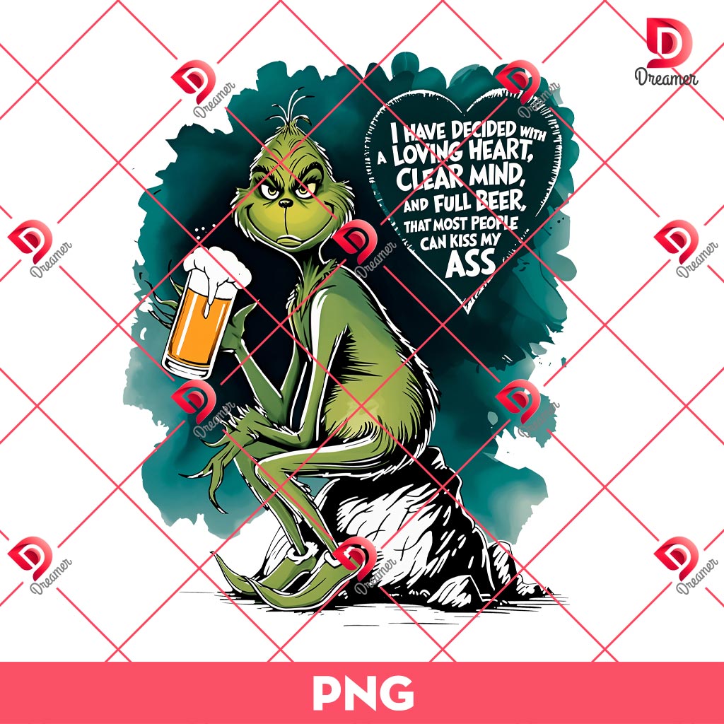 Grinch Drinks Beer PNG, Grinch Chosen With Love Clear Mind Full Beer PNG
