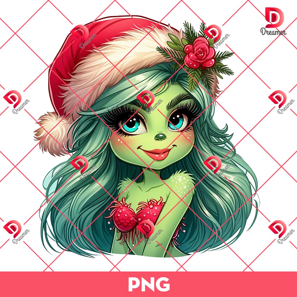 Grinch Mermaid Christmas PNG, Cute Grinch Girl Wearing Mermaid Outfits PNG