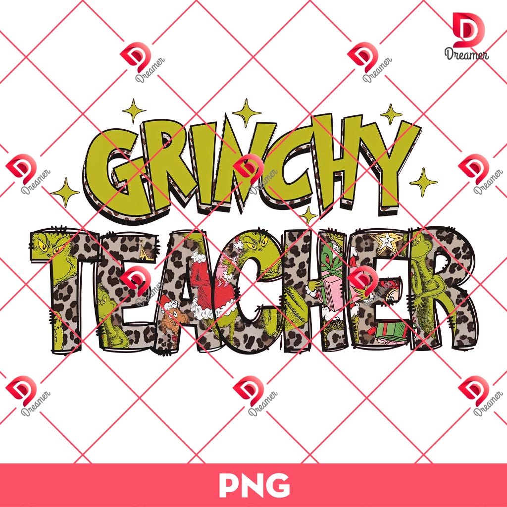 Grincy Teacher Leopard PNG, Teacher Christmas PNG