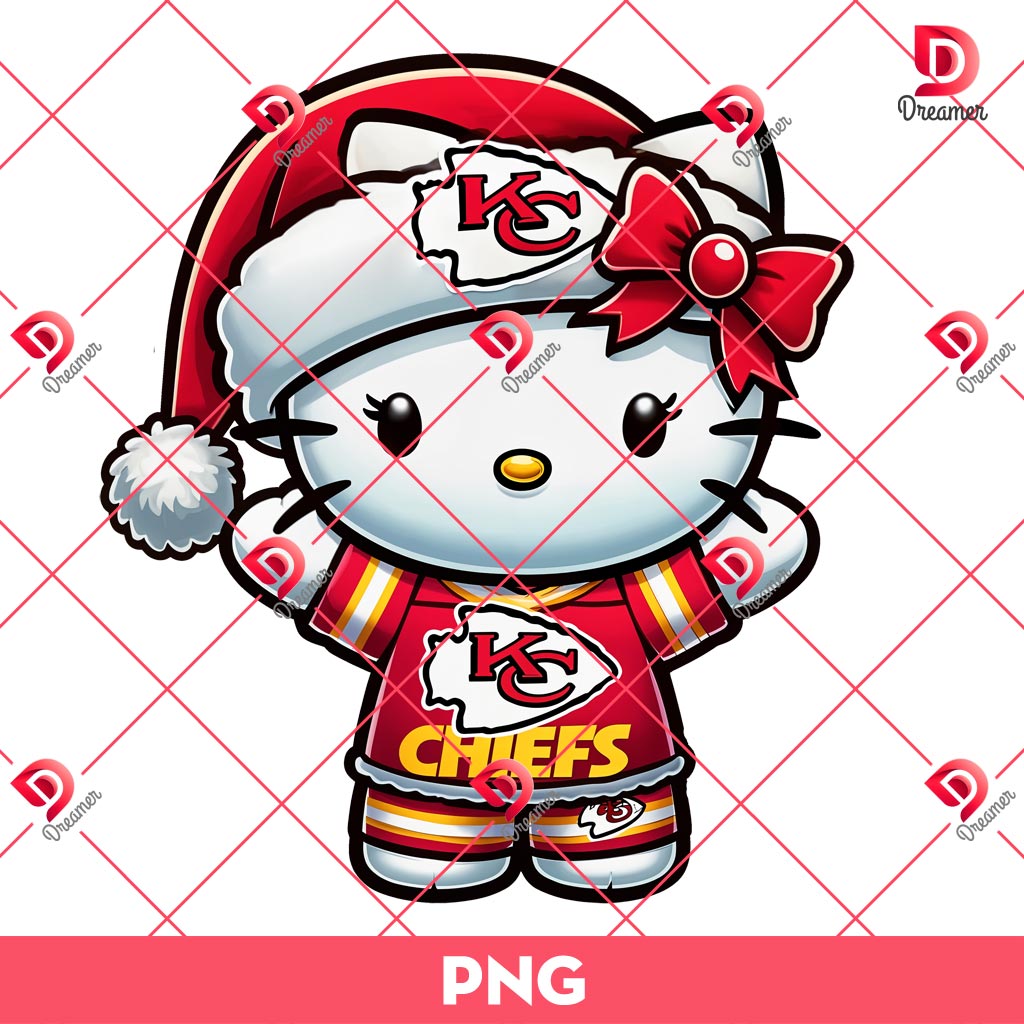 Hello Kitty Kansas City Chiefs Christmas PNG, Merry Xmas NFL Chiefs Kitty Football PNG