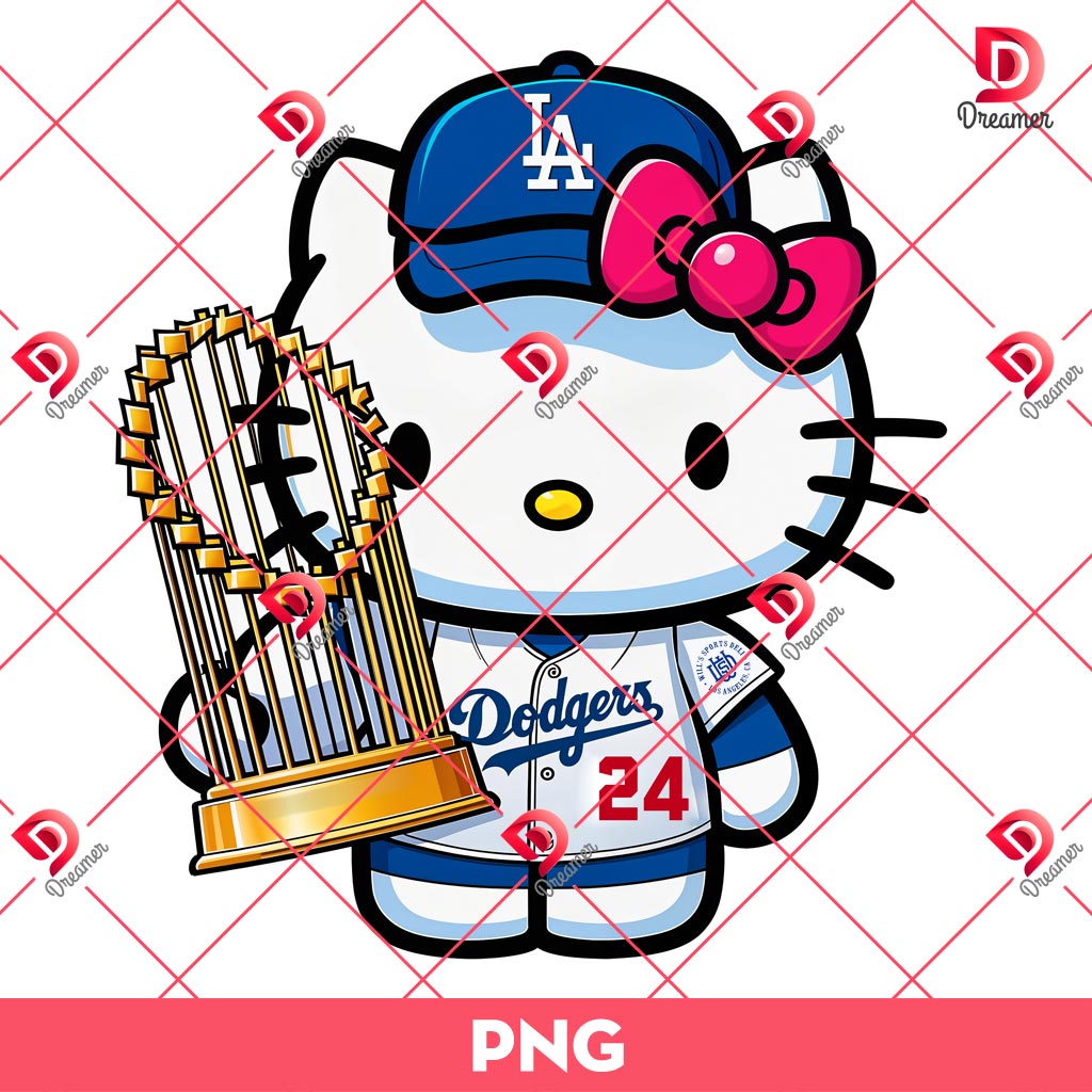 Kitty LA Dodgers Champions 2024 PNG, Hello Kitty Dodgers Baseball 2024 PNG