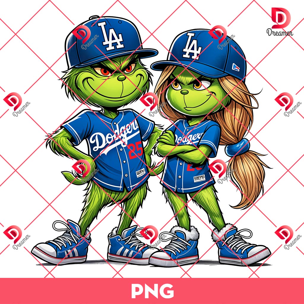 Los Angeles Dodgers Couple Grinchmas PNG, MLB LA Dodgers Baseball Grinch PNG