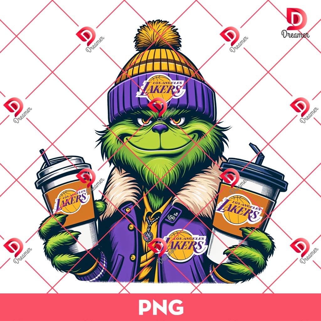 Los Angeles Lakers Grinch PNG, Grinchmas NBA Basketball Lakers Team PNG