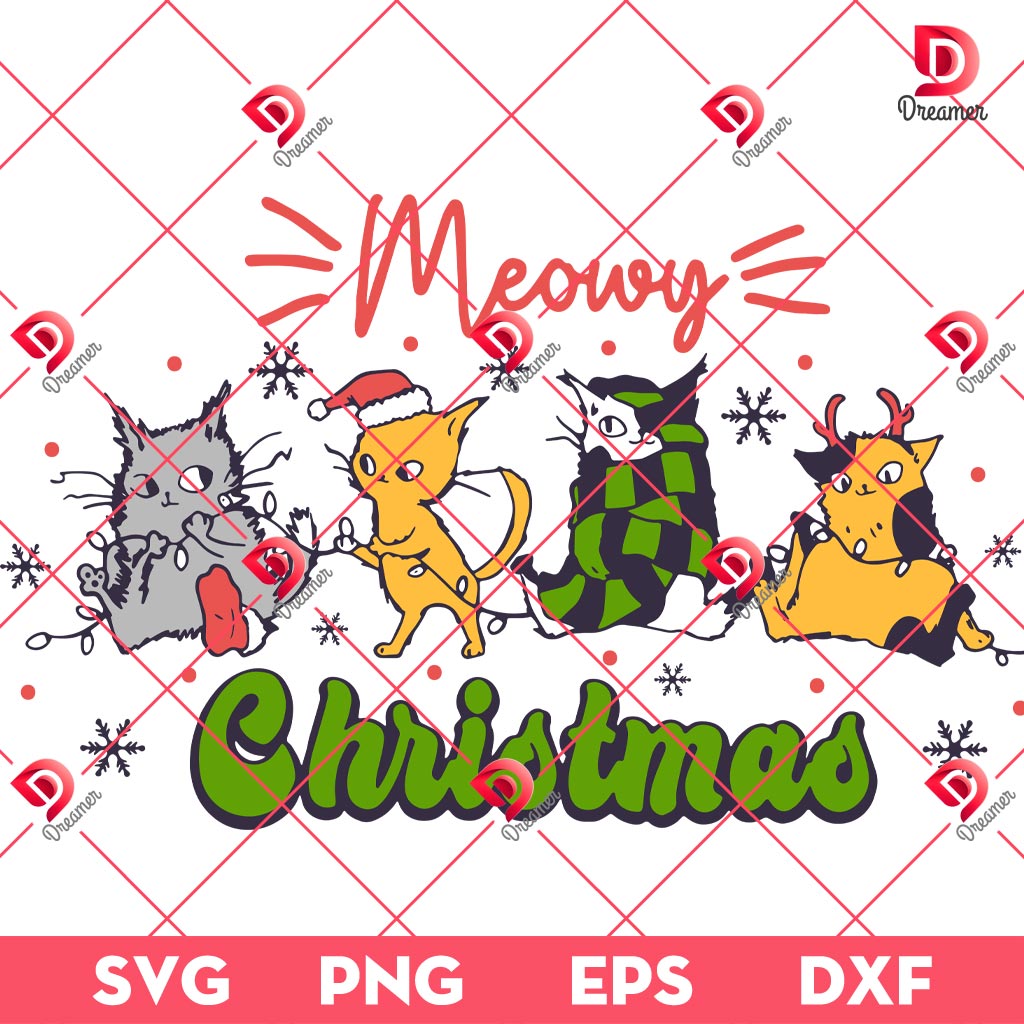 Meowy Christmas SVG PNG, Funny Kitten Cat Christmas SVG PNG EPS DXF
