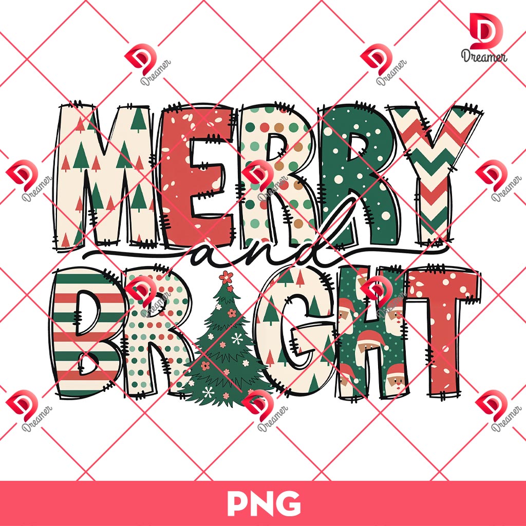 Merry And Bright PNG, Retro Christmas Tree PNG