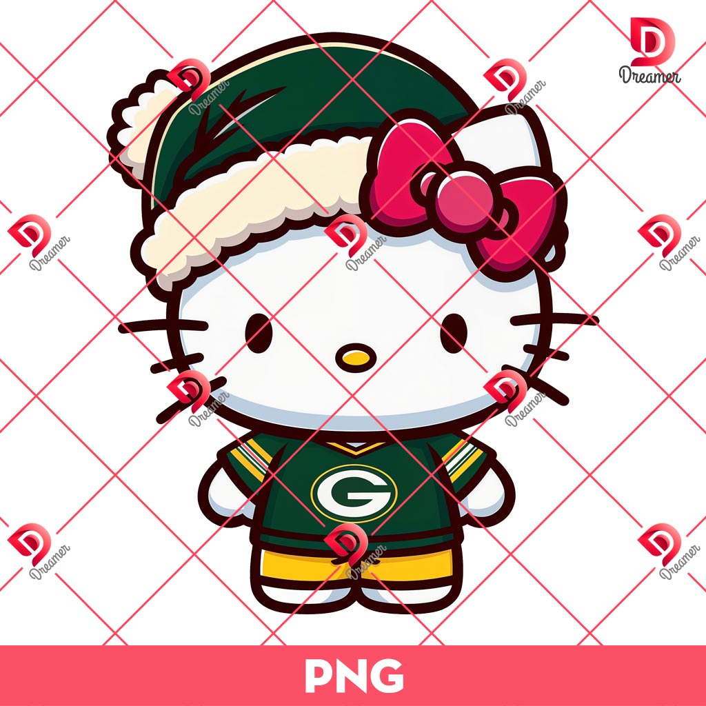 Merry Christmas Hello Kitty Green Bay Packers PNG, Hello Kitty Football PNG, Kitty NFL Christmas Packers Team PNG