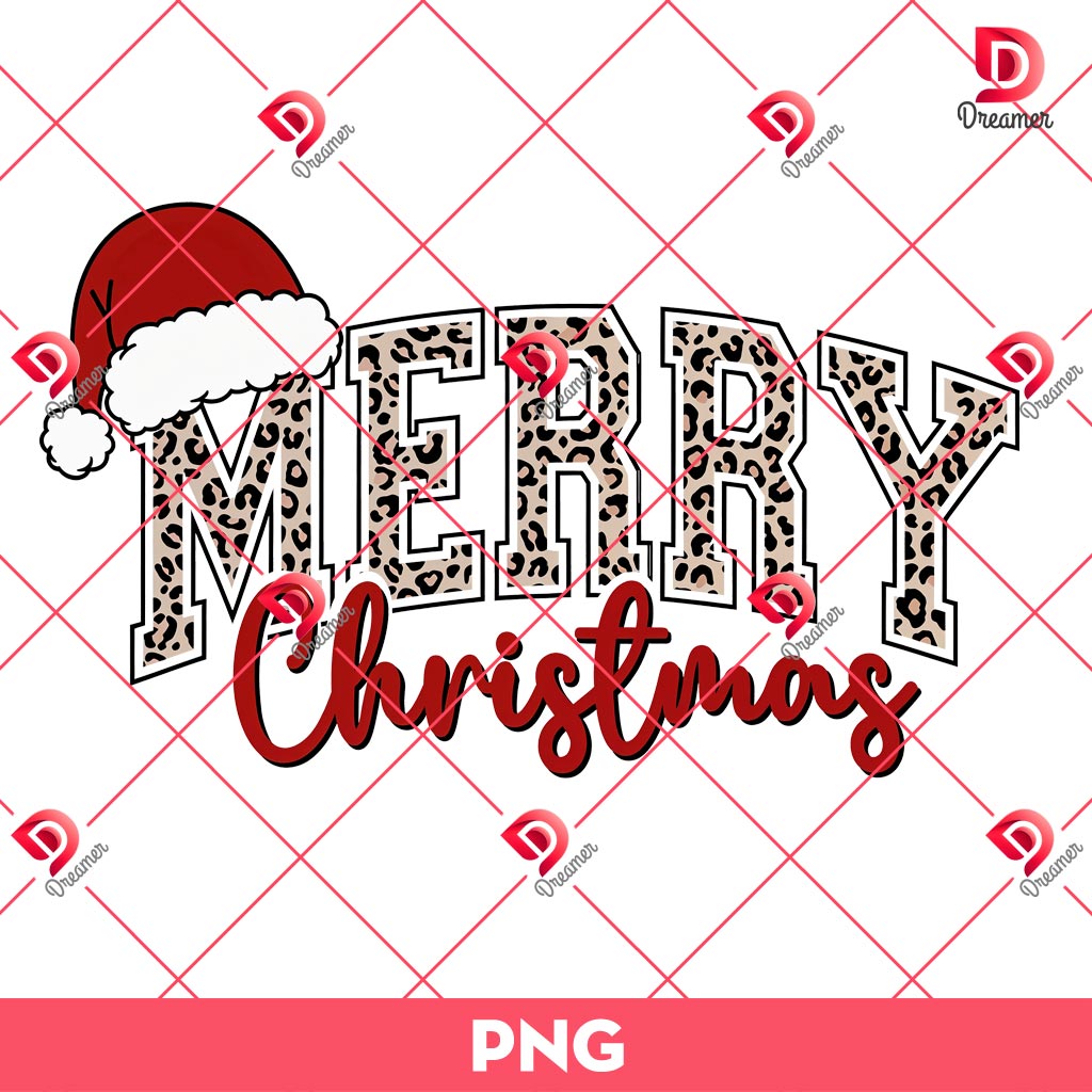Merry Christmas Leopard PNG, Merry Christmas Varsity With Santa Hat PNG