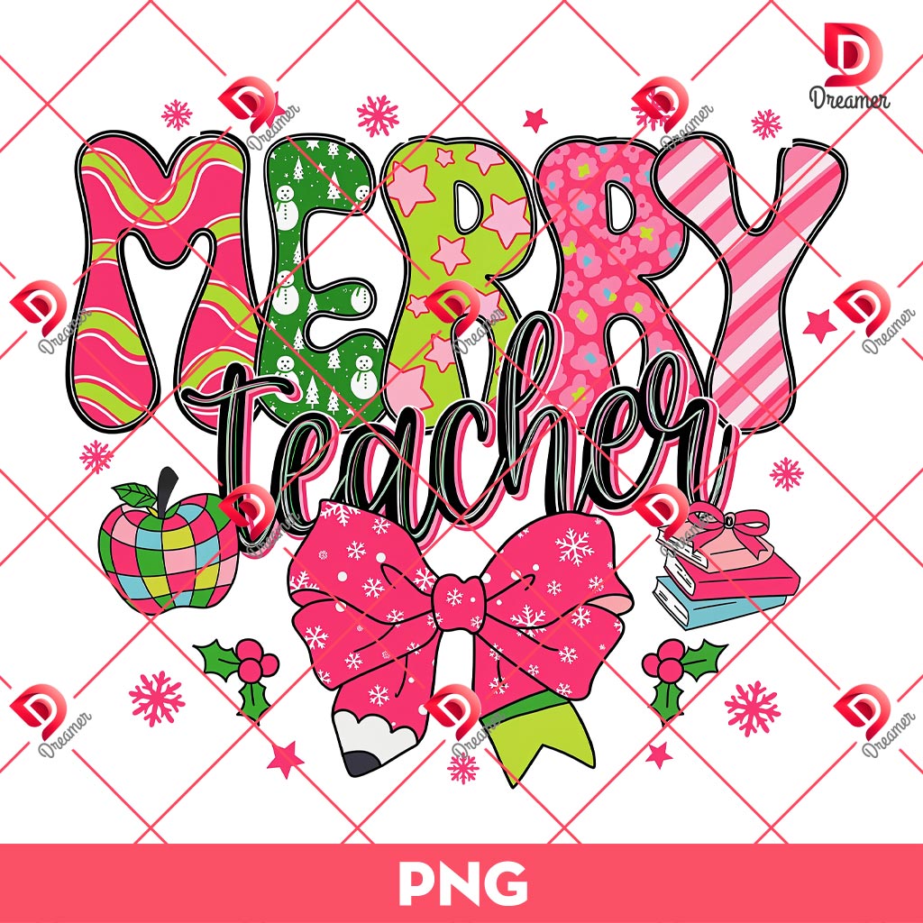 Merry Teacher PNG, Teacher Christmas Coquette PNG
