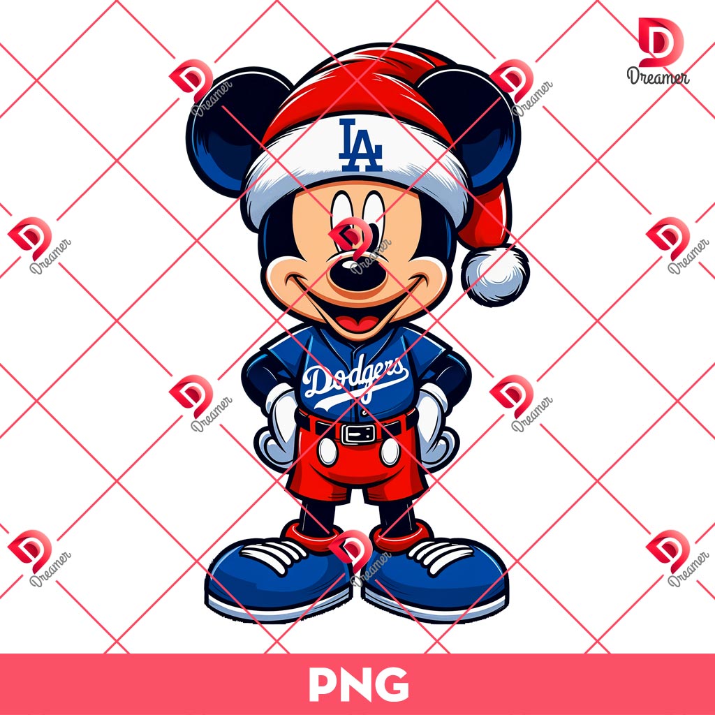 Mickey Dodgers Christmas PNG, Merry Xmas Disney Mickey Mouse Los Angeles Dodgers Baseball PNG