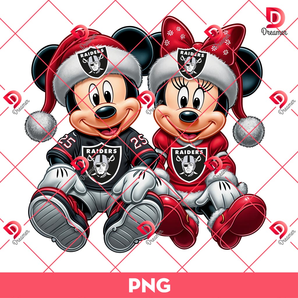 Mickey Minnie Raiders Christmas PNG, Las Vegas Raiders Disney Football Merry Xmas PNG, Christmas Disney Mouse NFL PNG