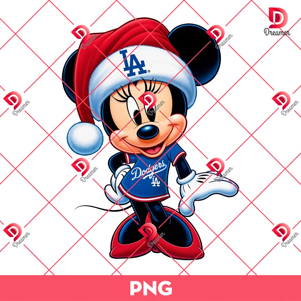 Minnie Dodgers Christmas PNG, Merry Xmas Disney Minnie Mouse Los Angeles Dodgers Baseball PNG