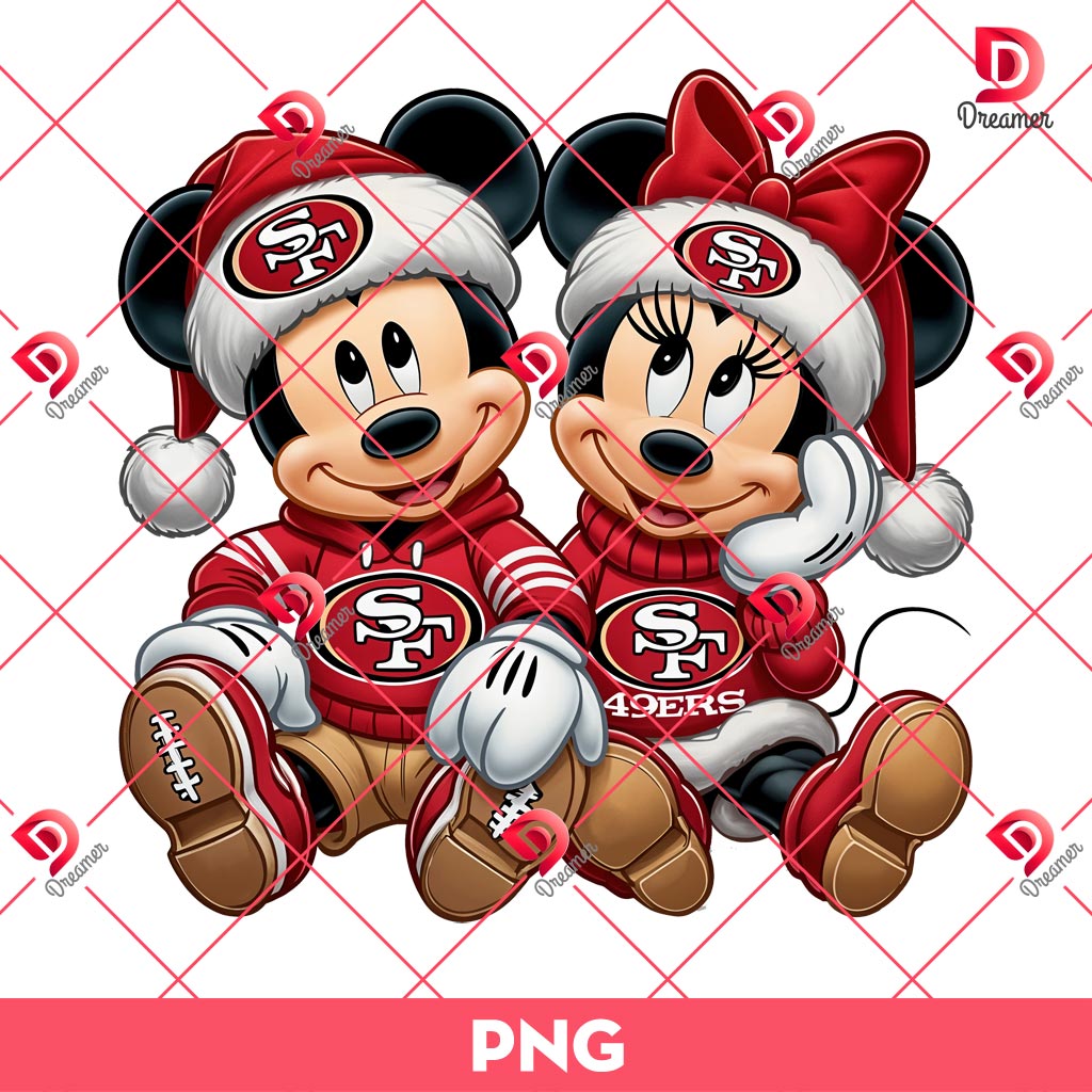 Minnie Mickey Christmas San Francisco 49ers PNG, Merry Christmas Disney NFL Football PNG