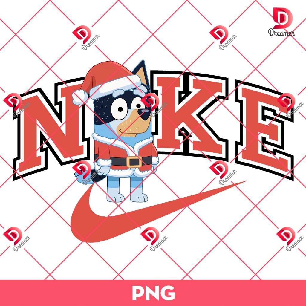 Nike Bandit Heeler Santa Claus PNG, Bluey Cartoon Nike Christmas PNG