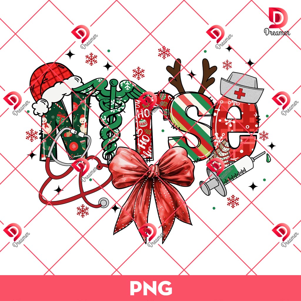 Nurse Christmas PNG, Retro Christmas Nurse PNG