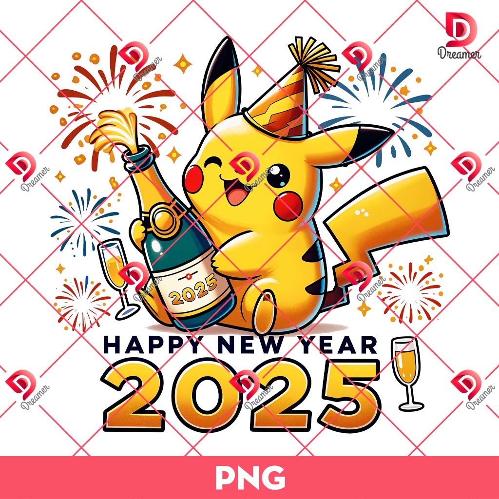 Pikachu Happy New Year 2025 PNG