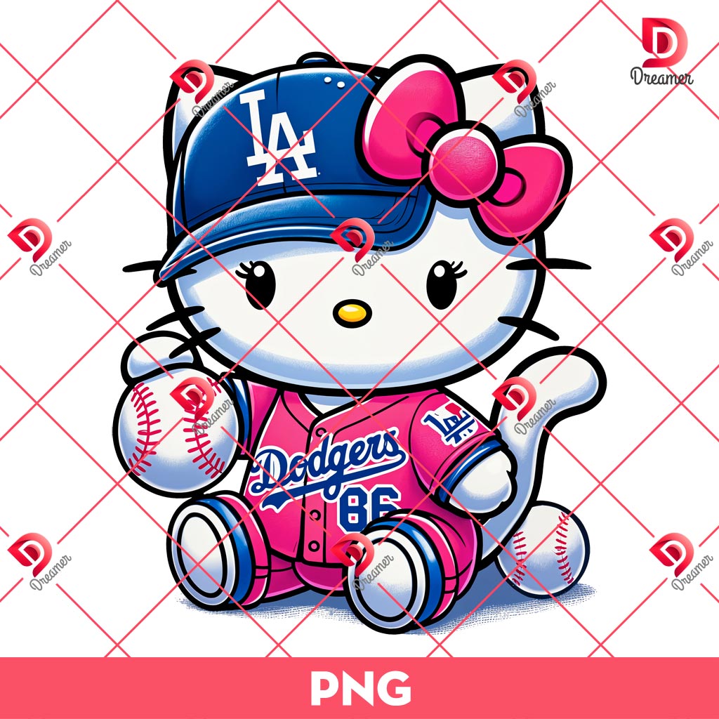 Pink Dodgers Hello Kitty PNG, Los Dodgers Kitty Baseball PNG